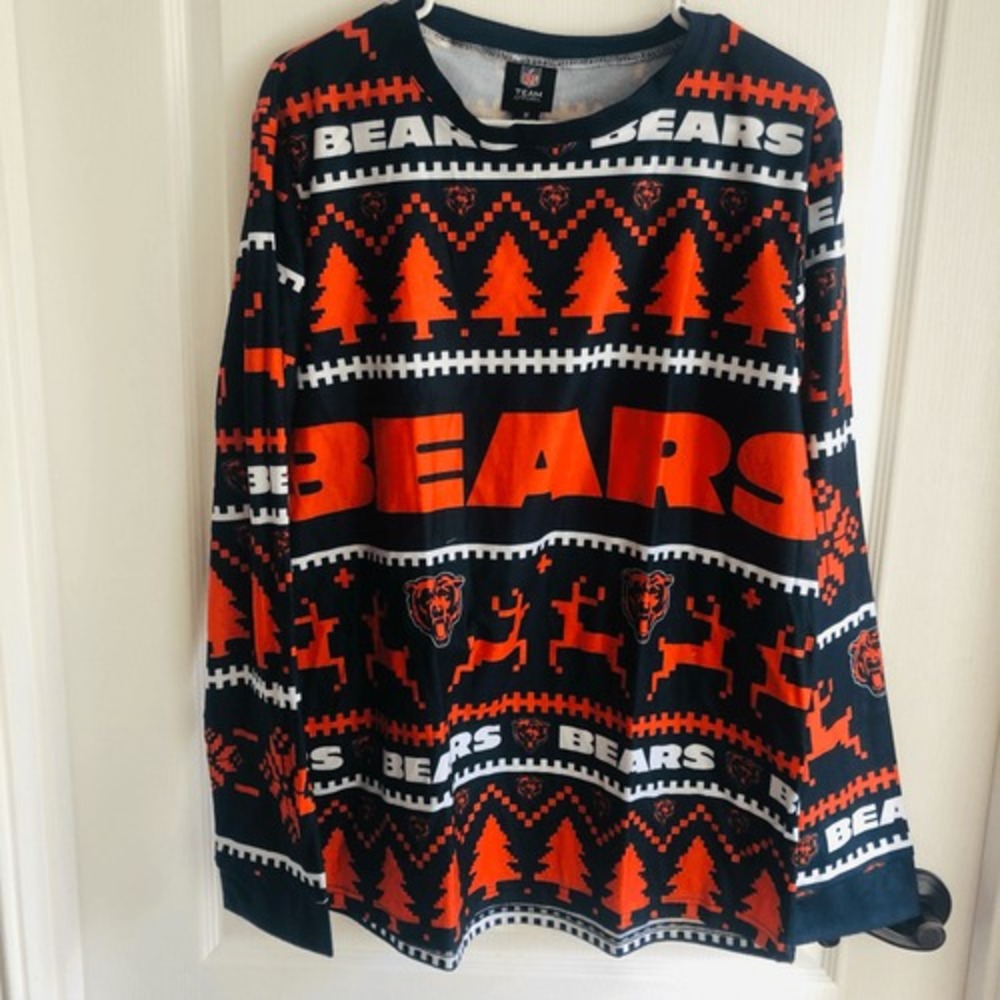 NFL Team Apparel Chicago Bears Pajama Set Men Medium Fair Isle Holiday Navy Blue